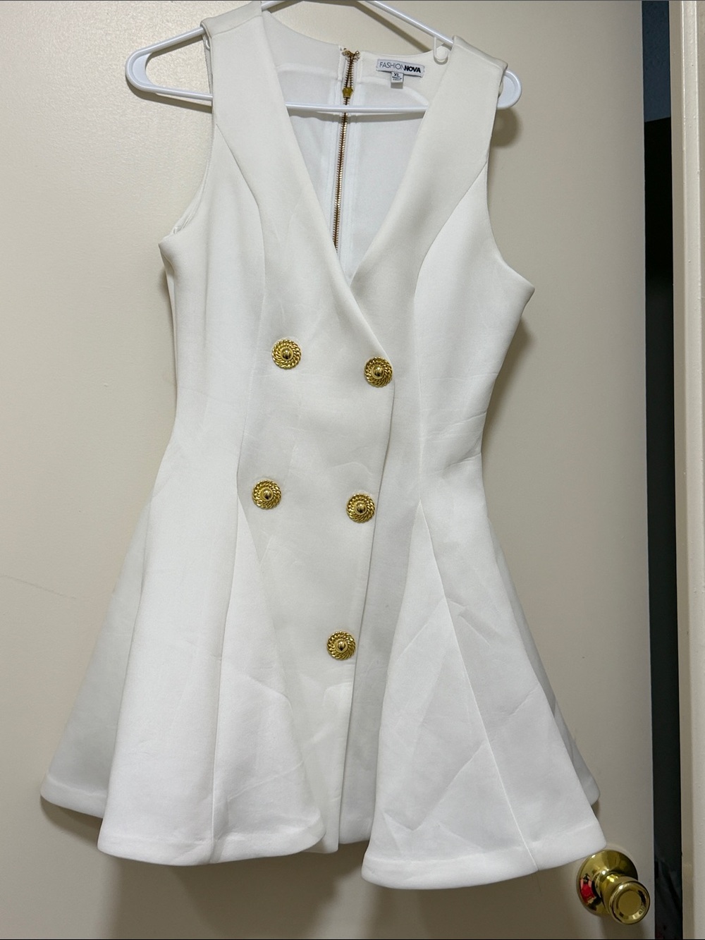 Fashion Nova White Sleeveless Double-Breasted Mini Dress with Gold Buttons - Picture 1 of 4